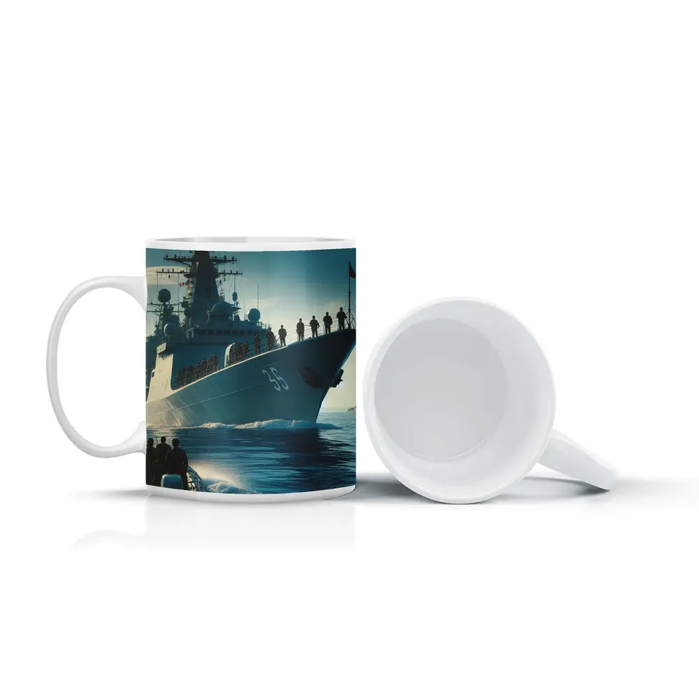 Navy Warship at Sea with Sailors – Mugs