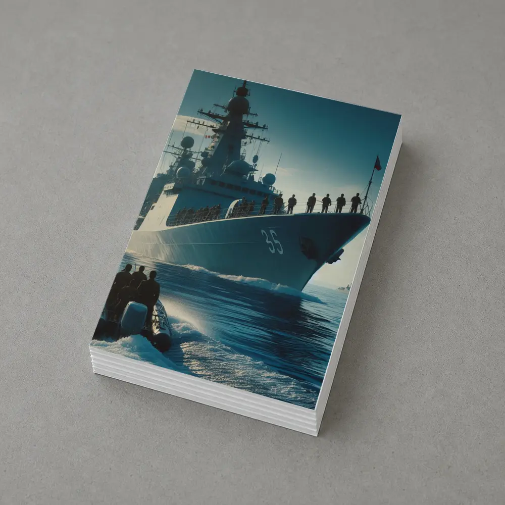 Navy Warship at Sea with Sailors – Postcards