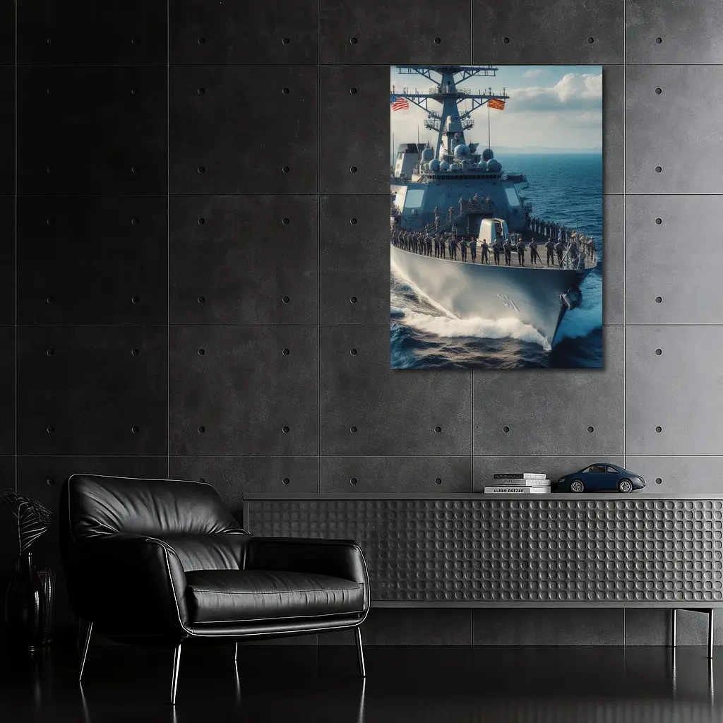 US Navy Destroyer Warship Sailing Open Ocean – Wall Art