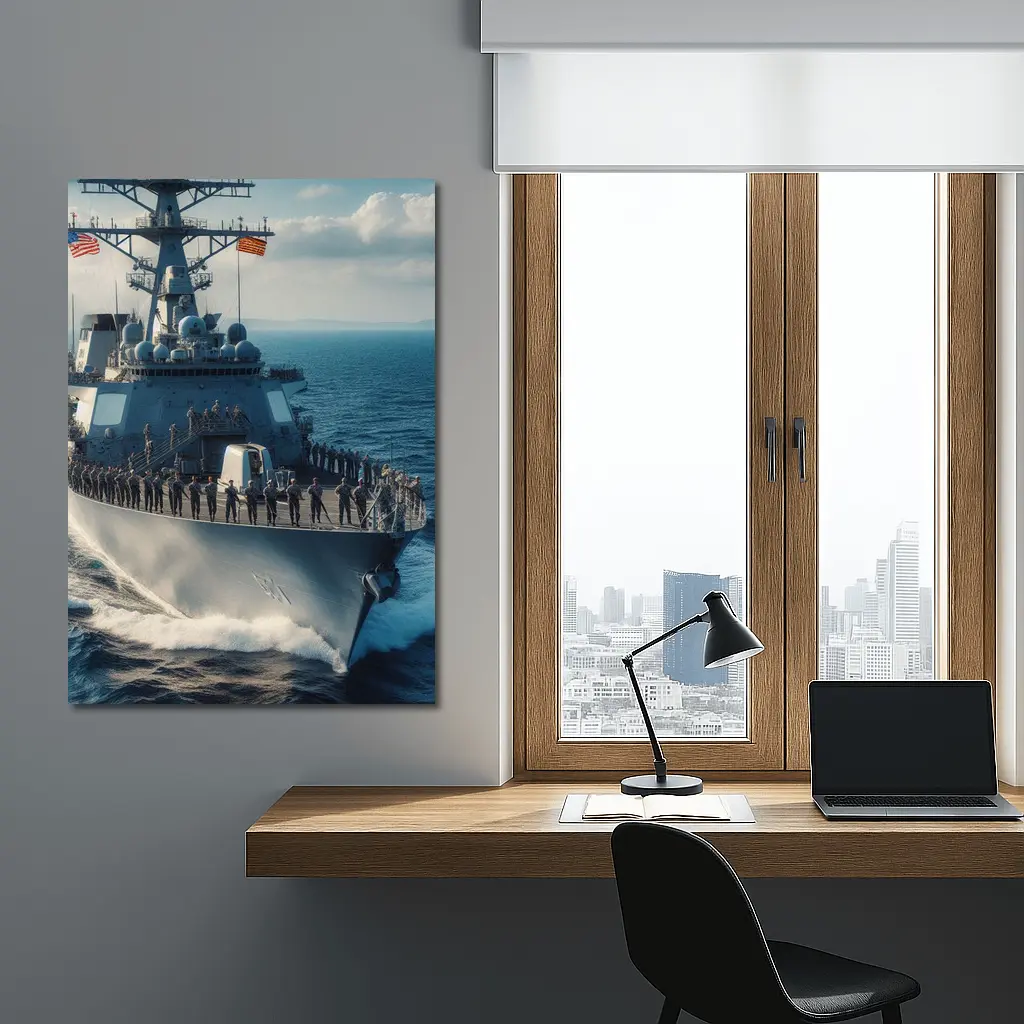 US Navy Destroyer Warship Sailing Open Ocean – Wall Art