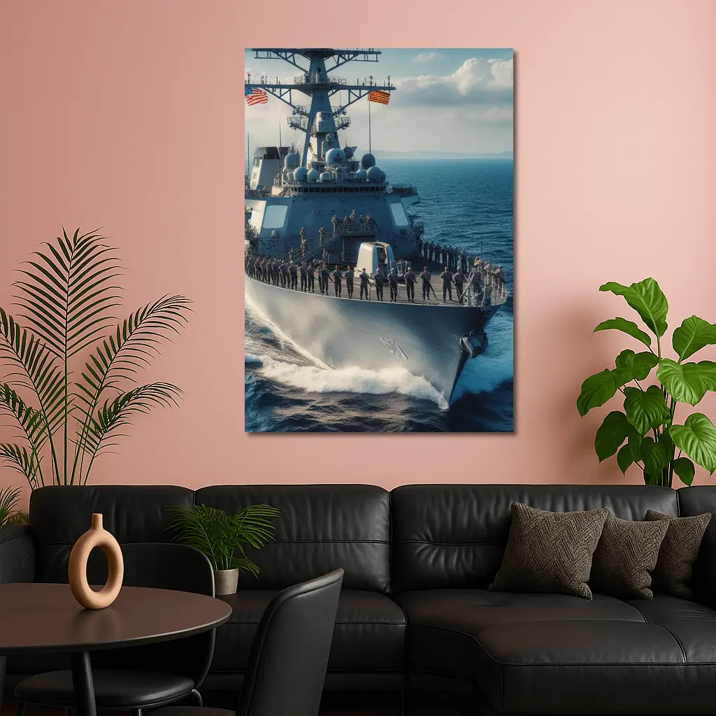 US Navy Destroyer Warship Sailing Open Ocean – Wall Art