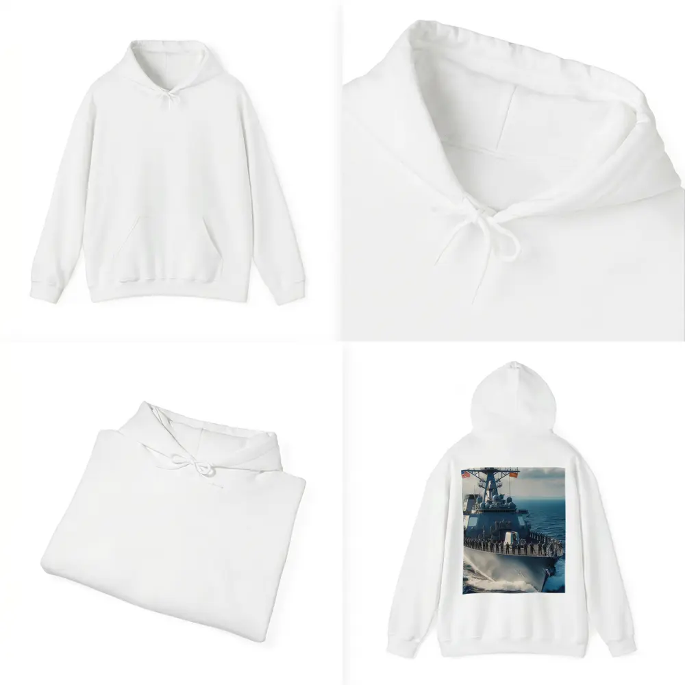 US Navy Destroyer Warship Sailing Open Ocean – Hoodies