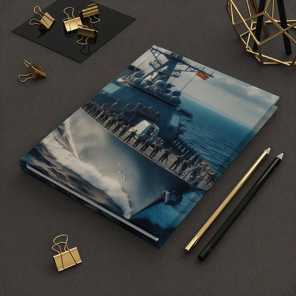 US Navy Destroyer Warship Sailing Open Ocean – Notebooks