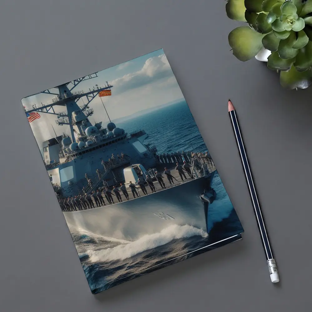 US Navy Destroyer Warship Sailing Open Ocean – Notebooks