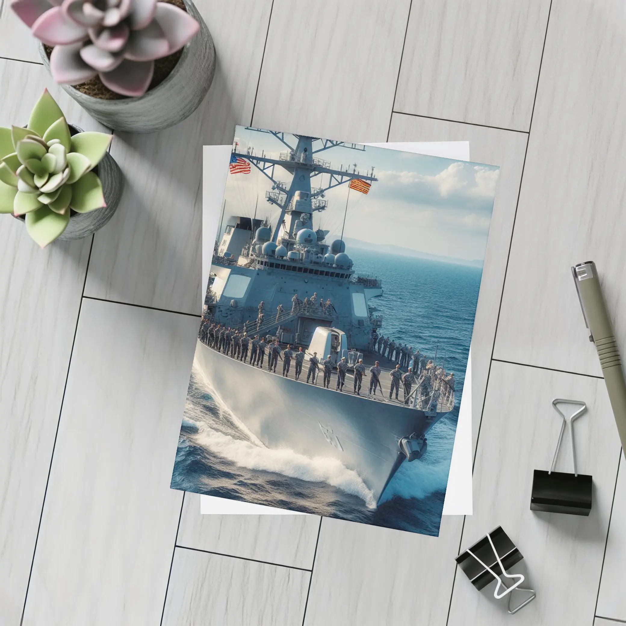 US Navy Destroyer Warship Sailing Open Ocean – Postcards
