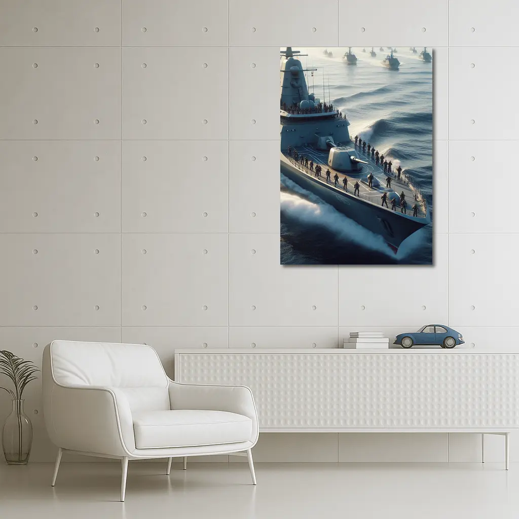 Navy Warship Fleet Soldiers Open Ocean – Wall Art