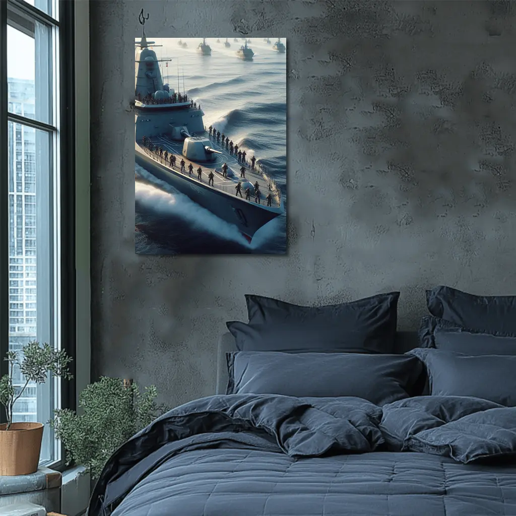 Navy Warship Fleet Soldiers Open Ocean – Wall Art