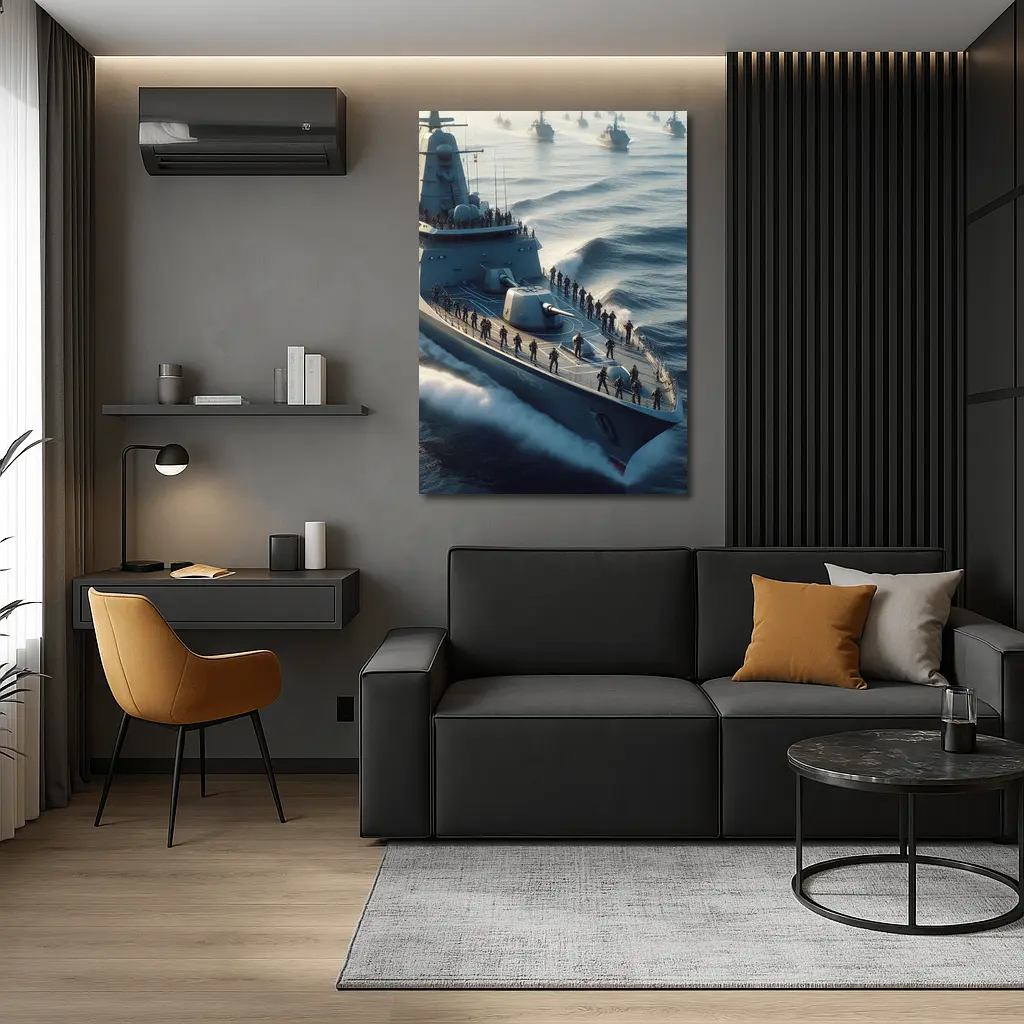 Navy Warship Fleet Soldiers Open Ocean – Wall Art