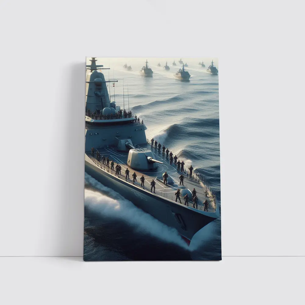 Navy Warship Fleet Soldiers Open Ocean – Wall Art