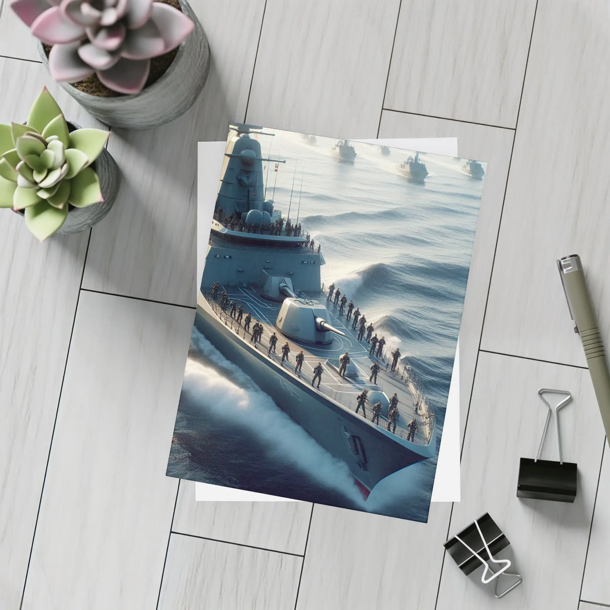 Navy Warship Fleet Soldiers Open Ocean – Postcards