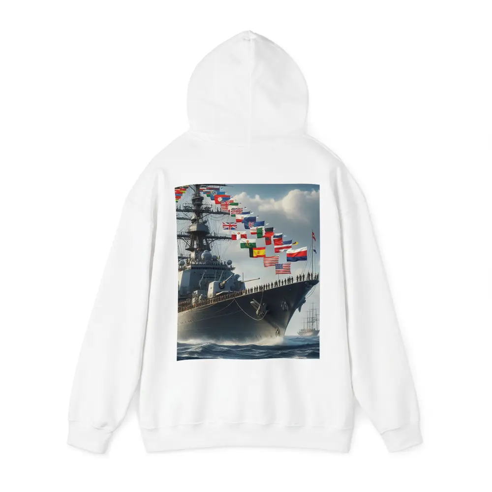 Navy Warship Sailing Ocean With International Flags – Hoodies