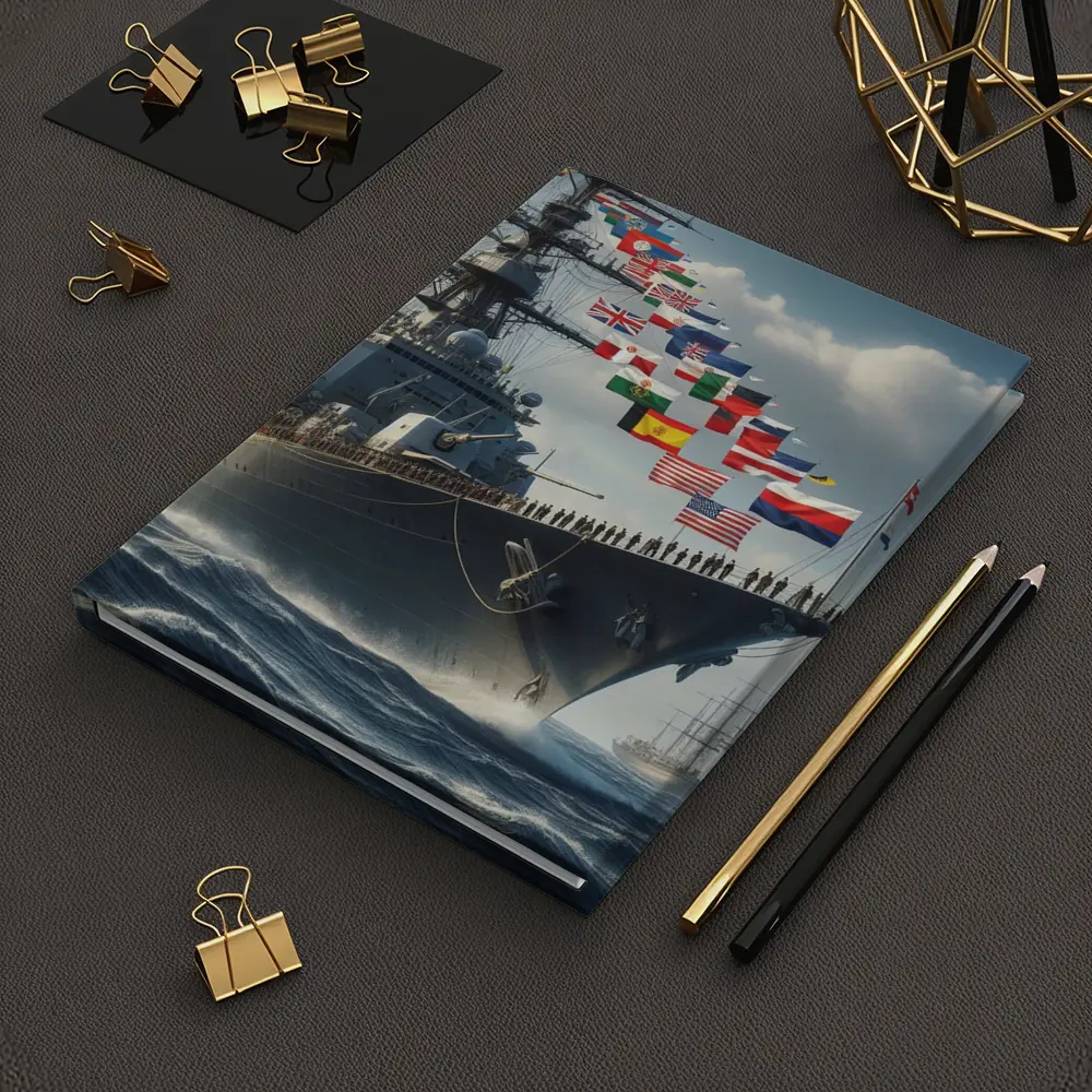 Navy Warship Sailing Ocean With International Flags – Notebooks