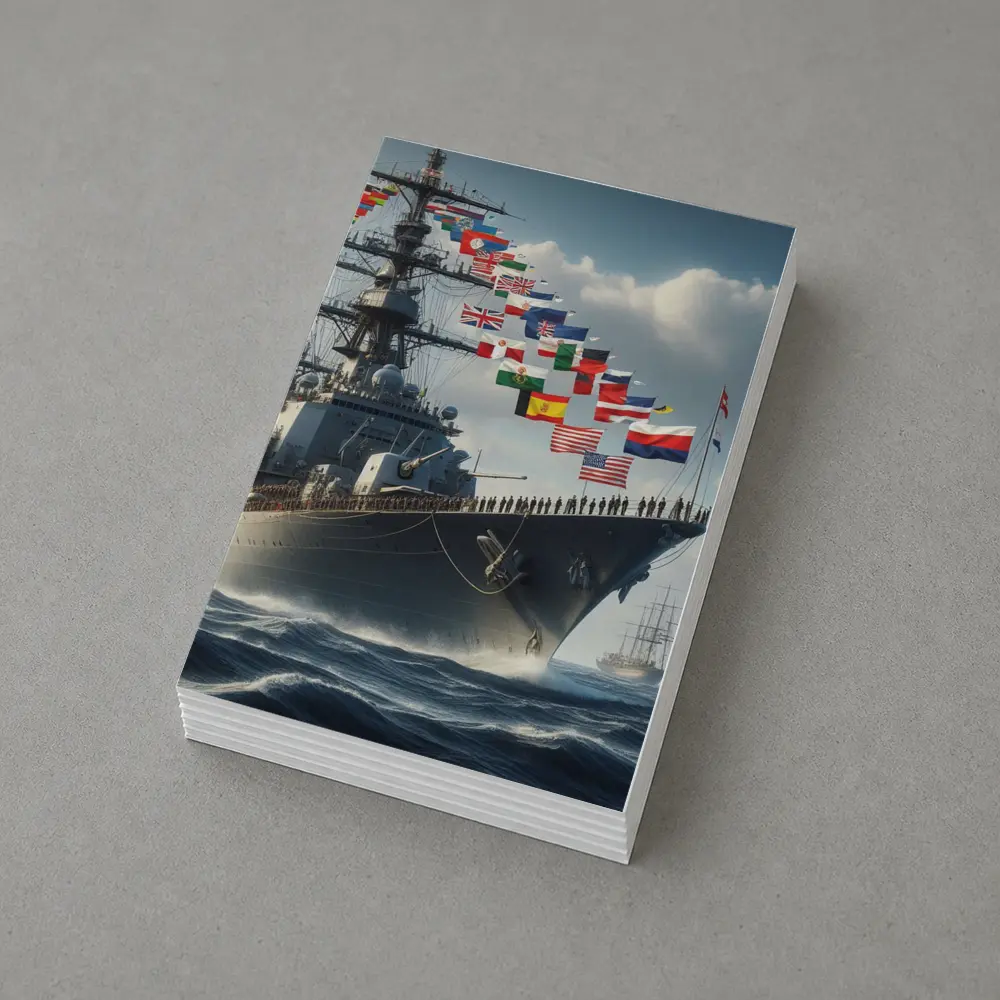 Navy Warship Sailing Ocean With International Flags – Postcards
