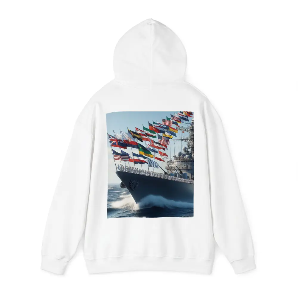 Navy Warship Sailing With International Flags – Hoodies