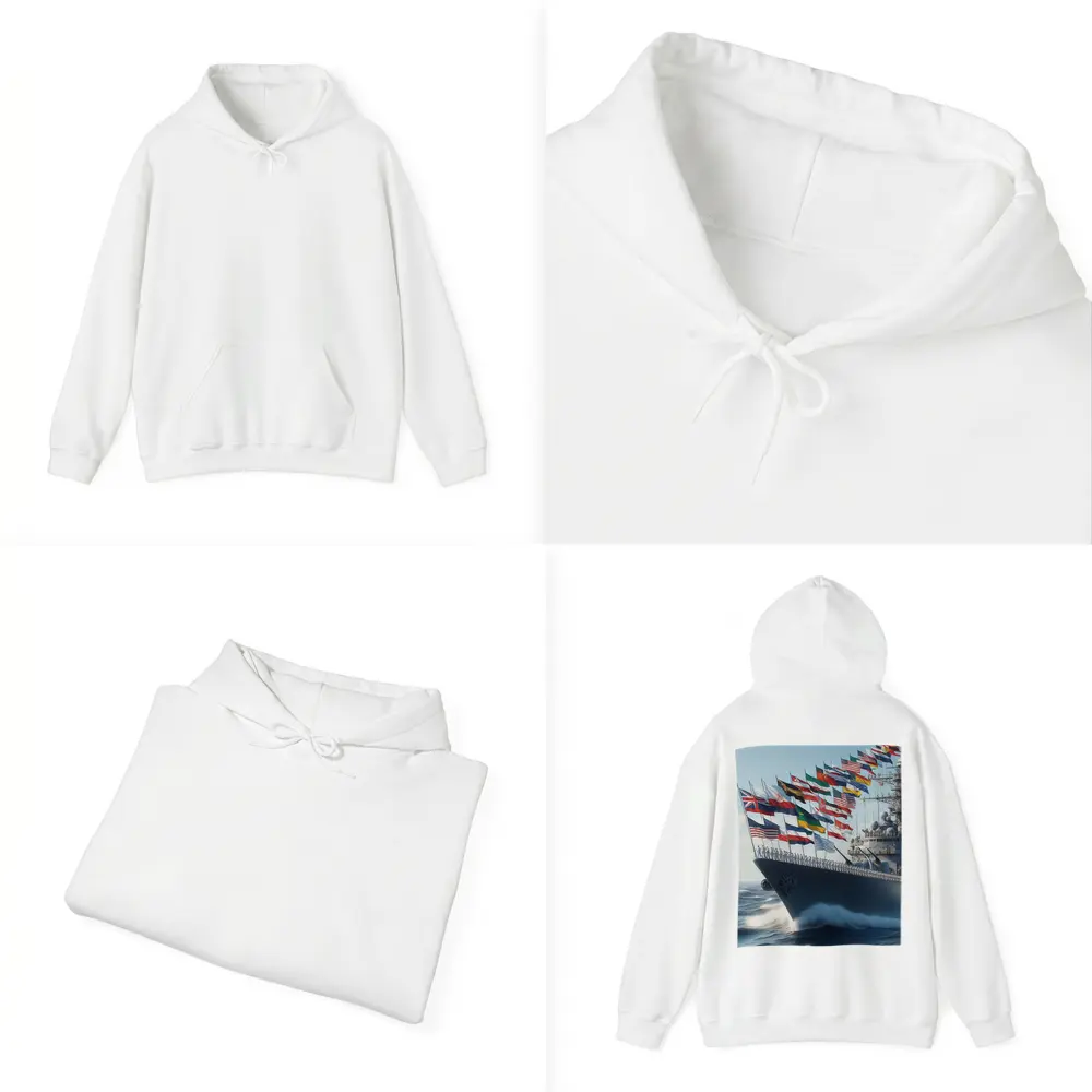Navy Warship Sailing With International Flags – Hoodies