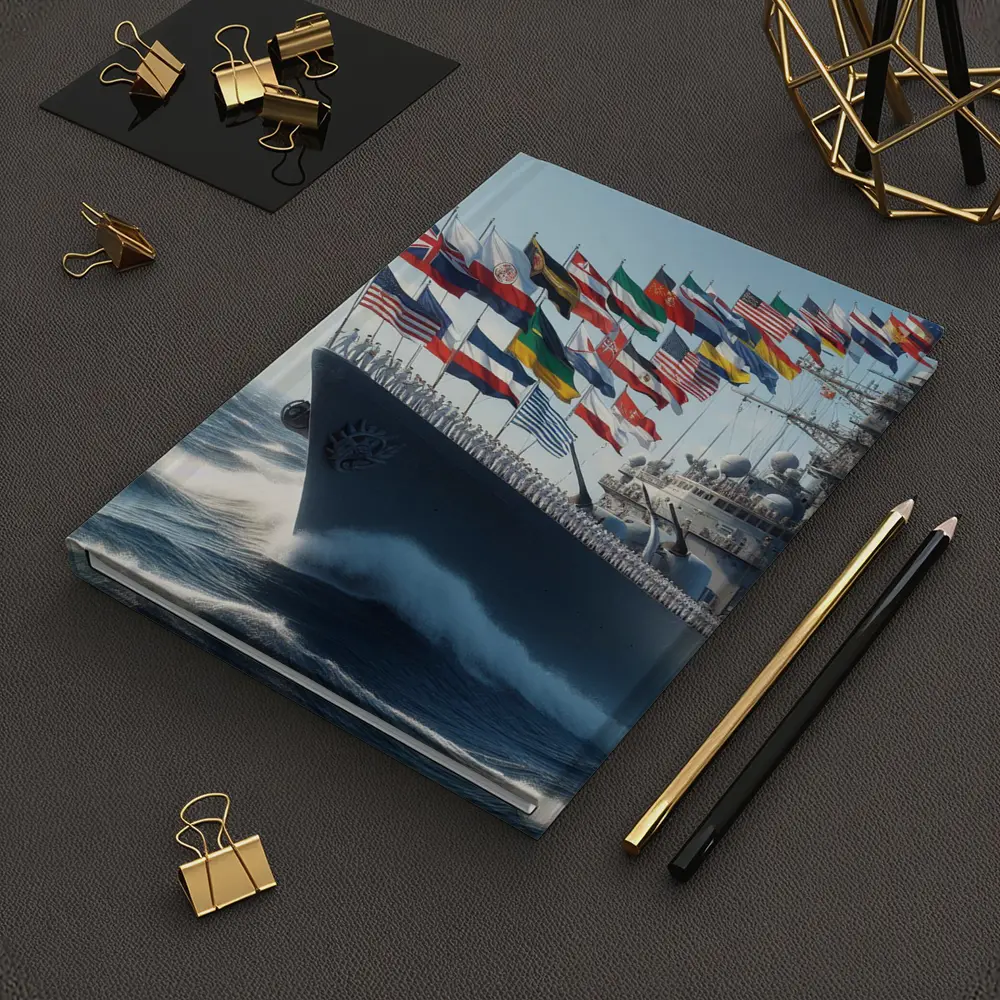 Navy Warship Sailing With International Flags – Notebooks