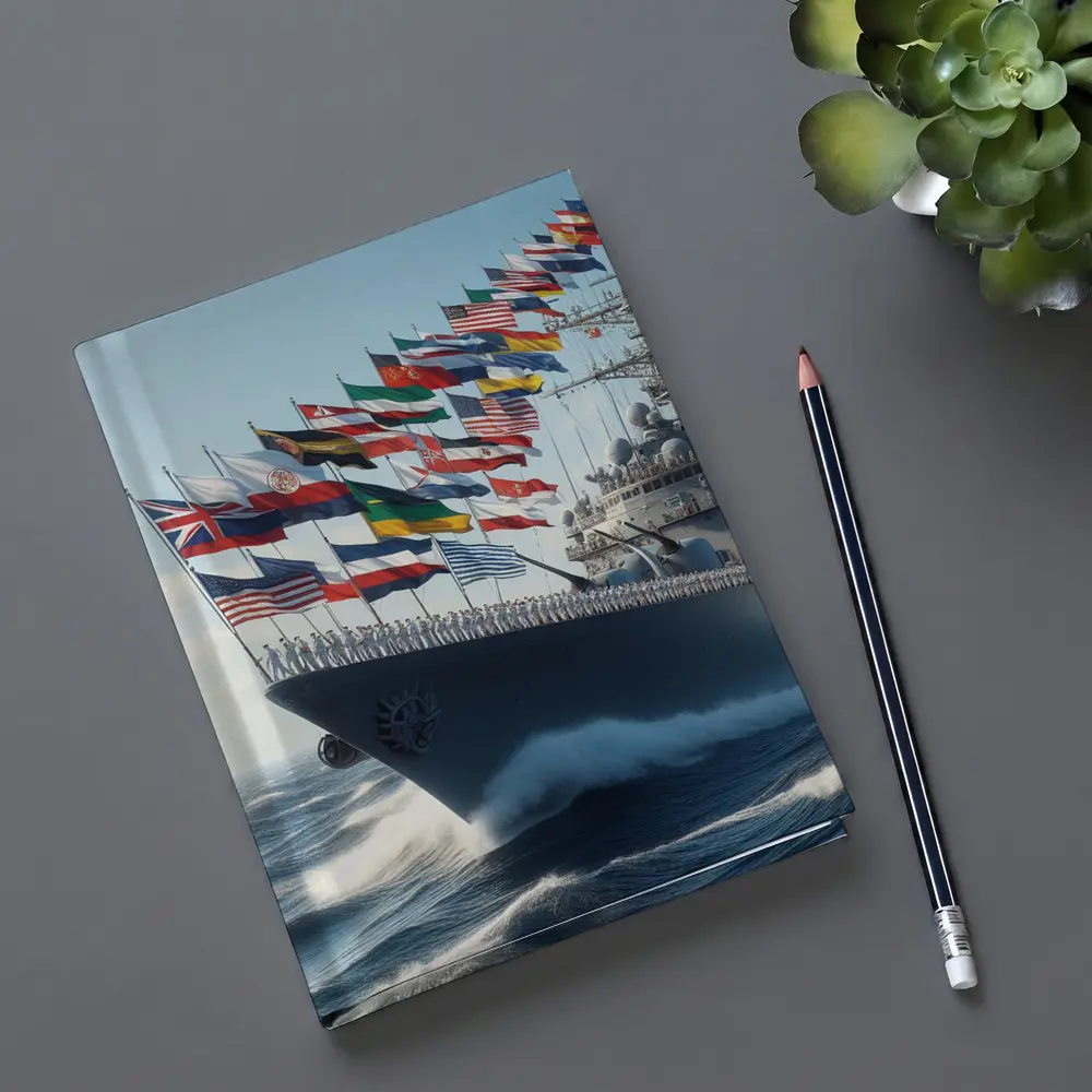 Navy Warship Sailing With International Flags – Notebooks
