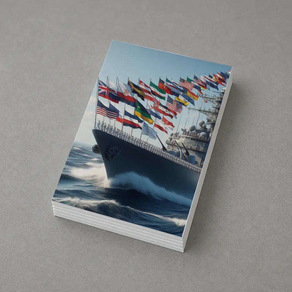 Navy Warship Sailing With International Flags – Postcards