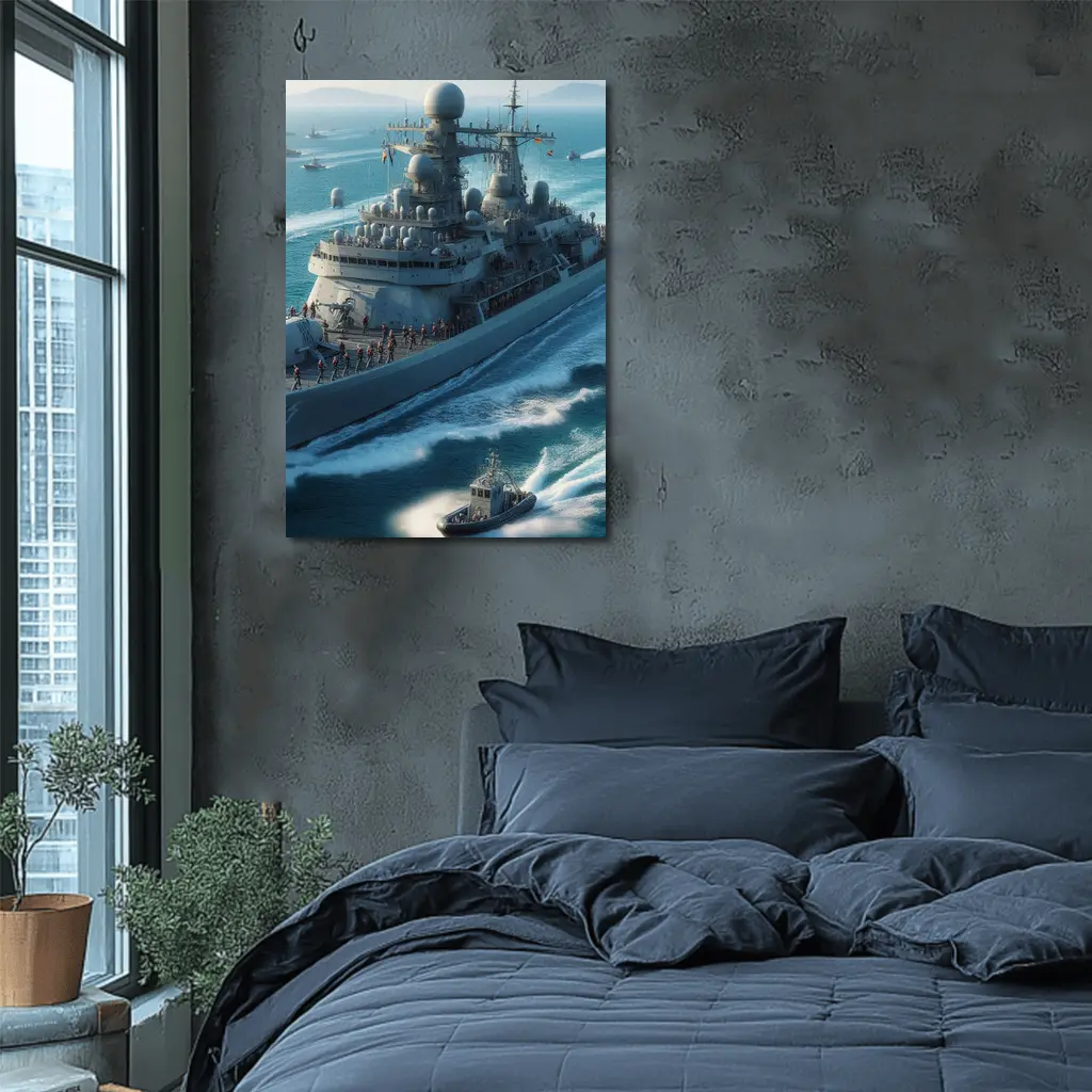 Navy Warship Sailing Blue Ocean Waters – Wall Art