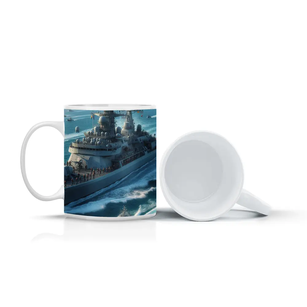 Navy Warship Sailing Blue Ocean Waters – Mugs
