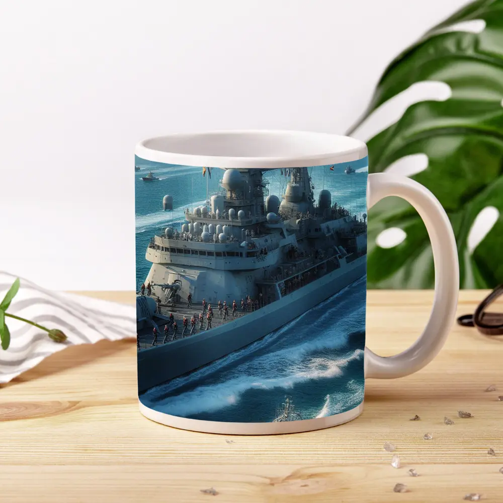 Navy Warship Sailing Blue Ocean Waters – Mugs