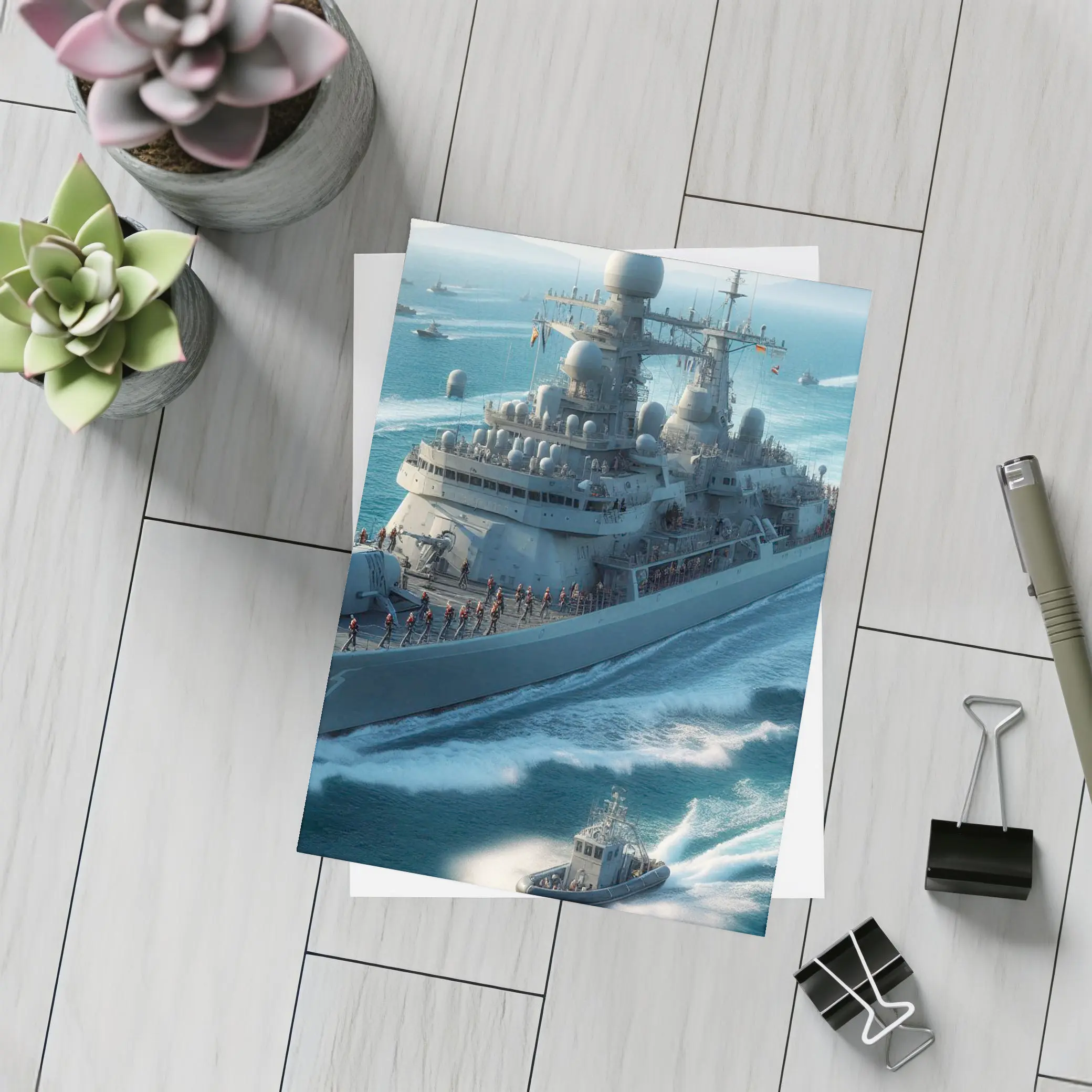 Navy Warship Sailing Blue Ocean Waters – Postcards