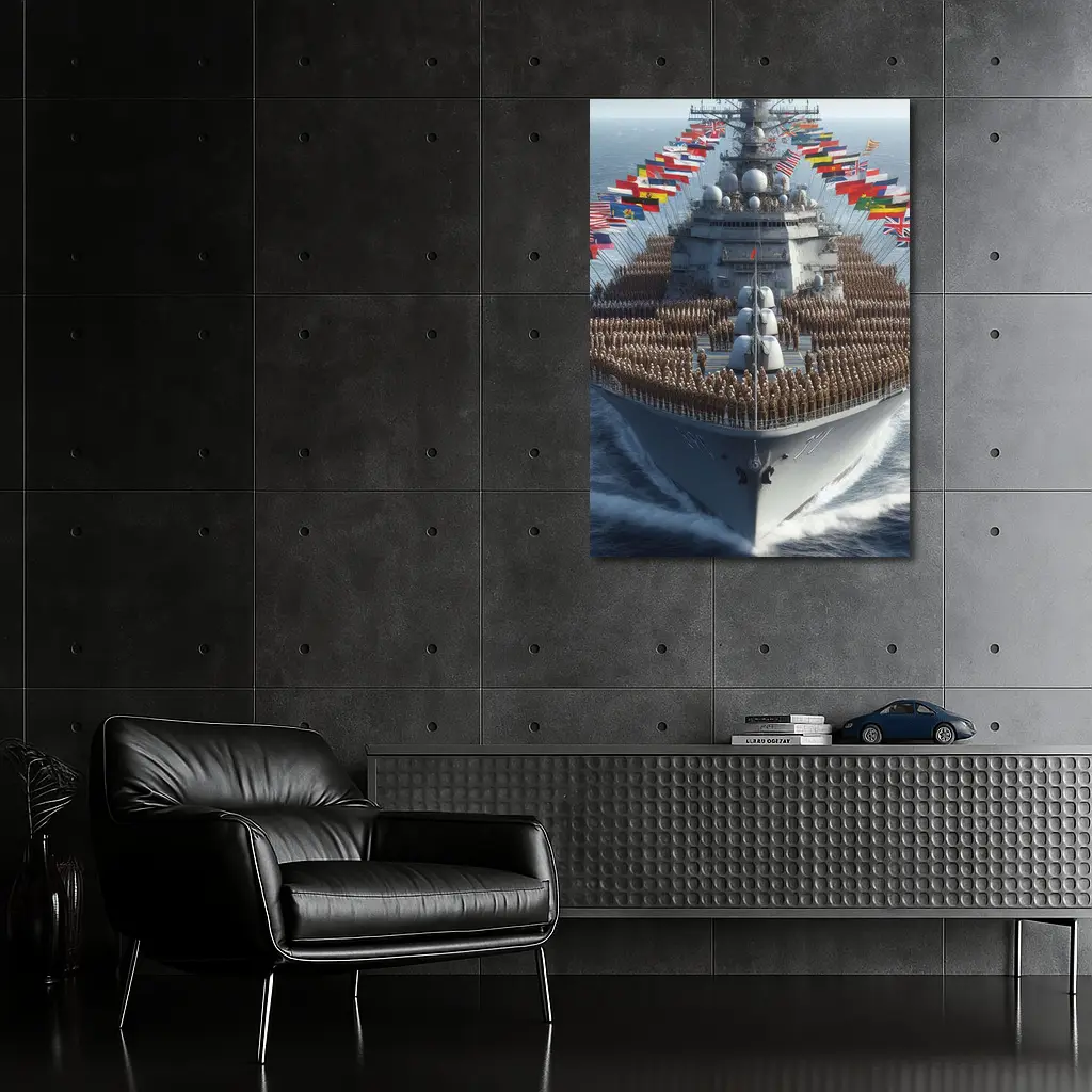 Military Warship Soldiers International Flags Ocean – Wall Art