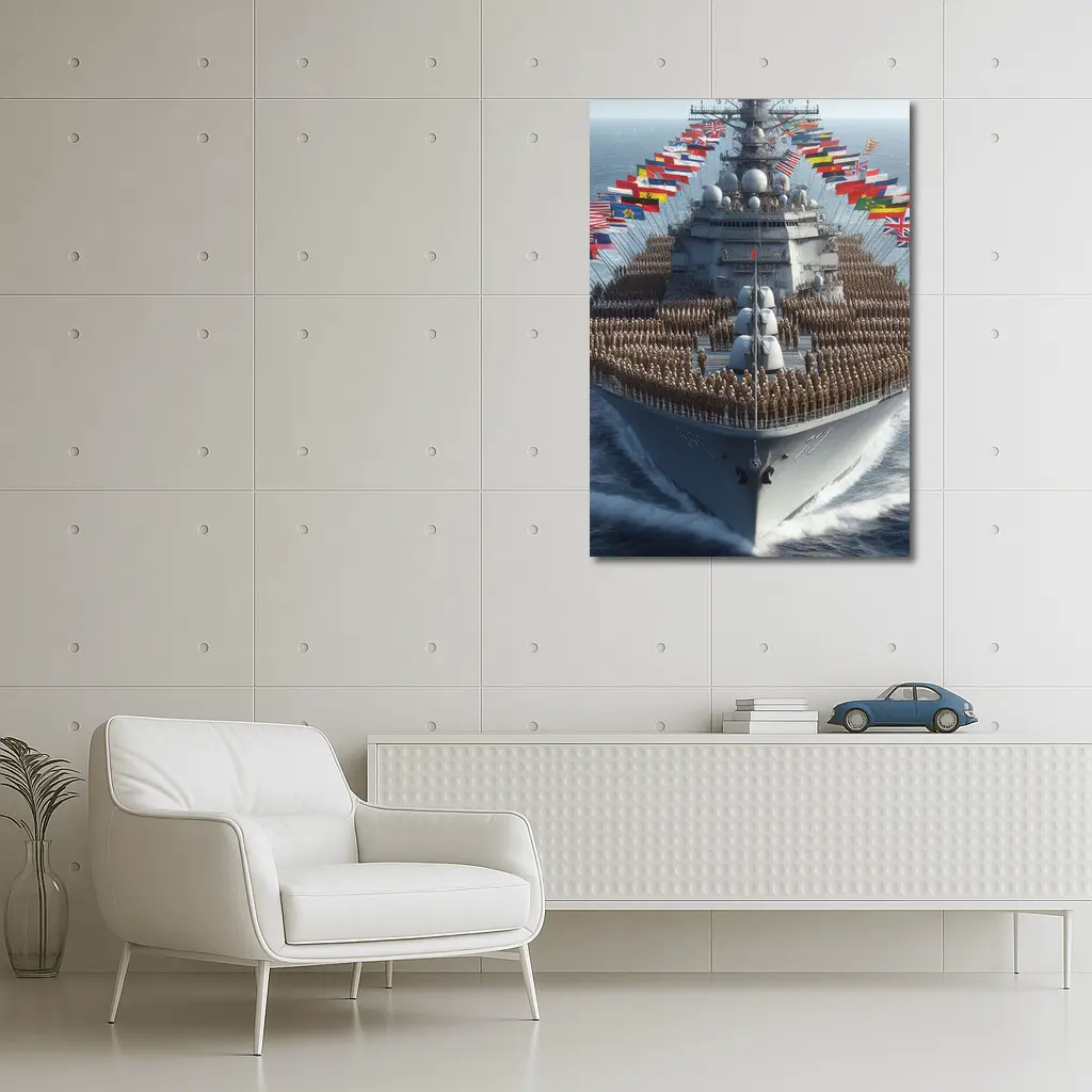 Military Warship Soldiers International Flags Ocean – Wall Art