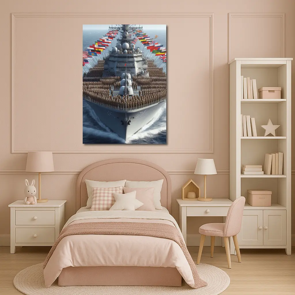 Military Warship Soldiers International Flags Ocean – Wall Art