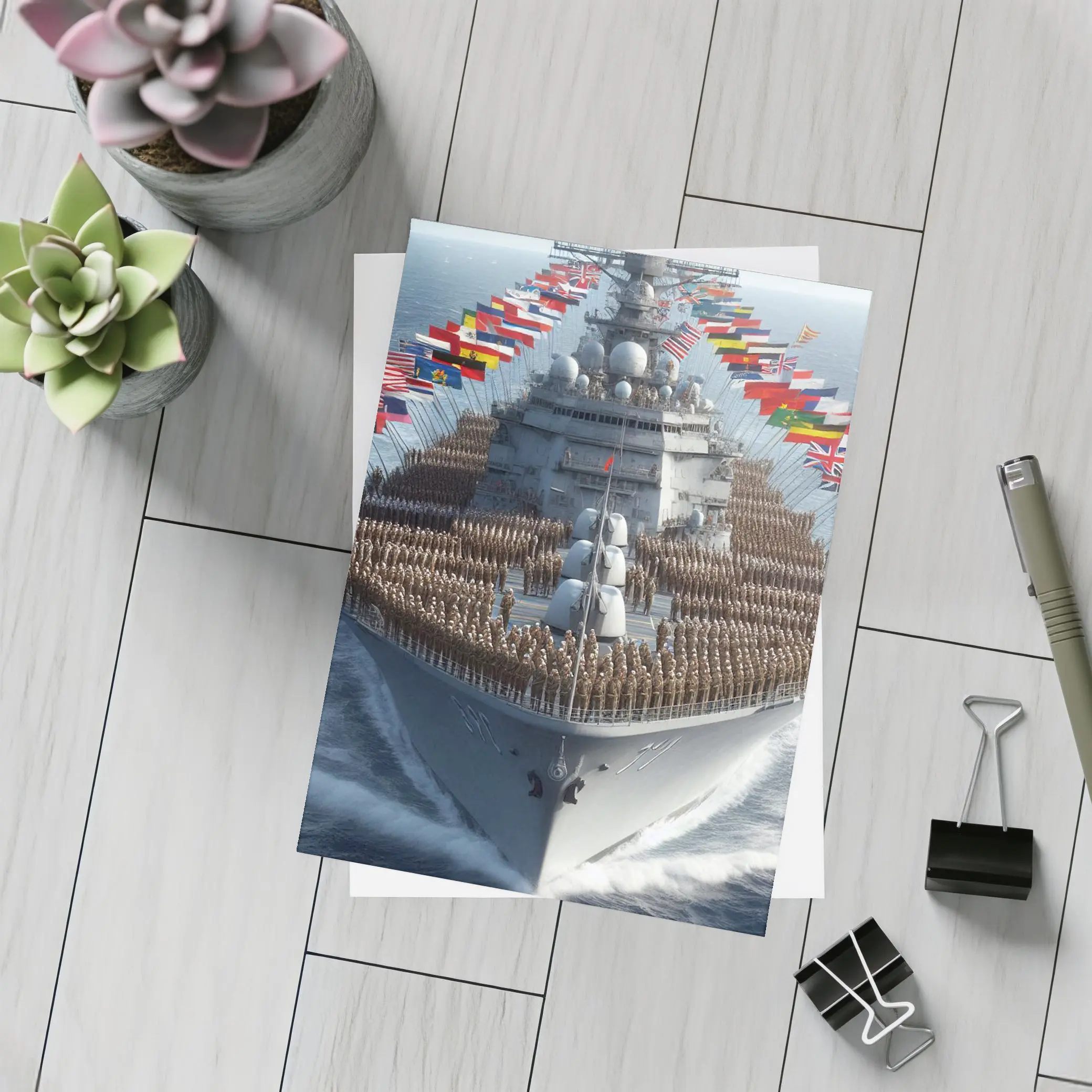 Military Warship Soldiers International Flags Ocean – Postcards