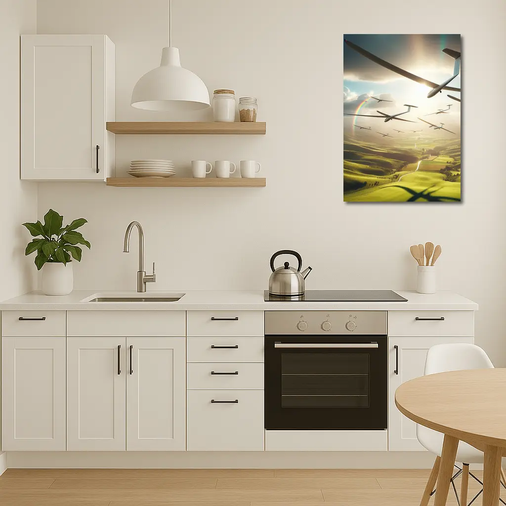 Gliders Soaring Over Green Rolling Hills – Wall Art