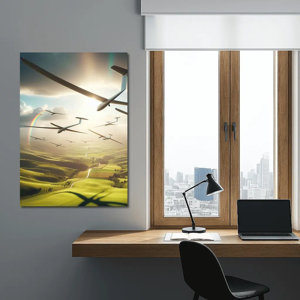 Gliders Soaring Over Green Rolling Hills – Wall Art