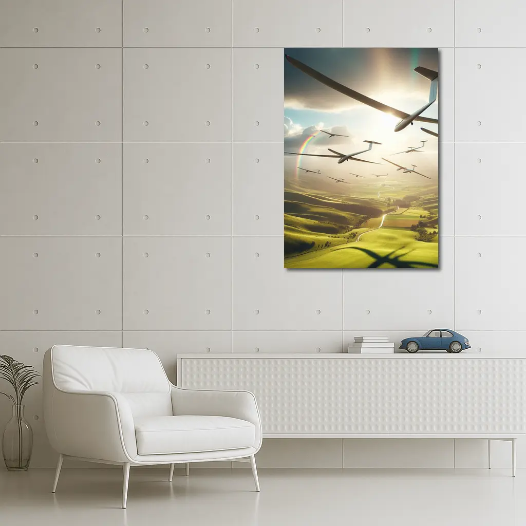 Gliders Soaring Over Green Rolling Hills – Wall Art
