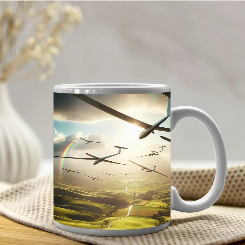 Gliders Soaring Over Green Rolling Hills – Mugs