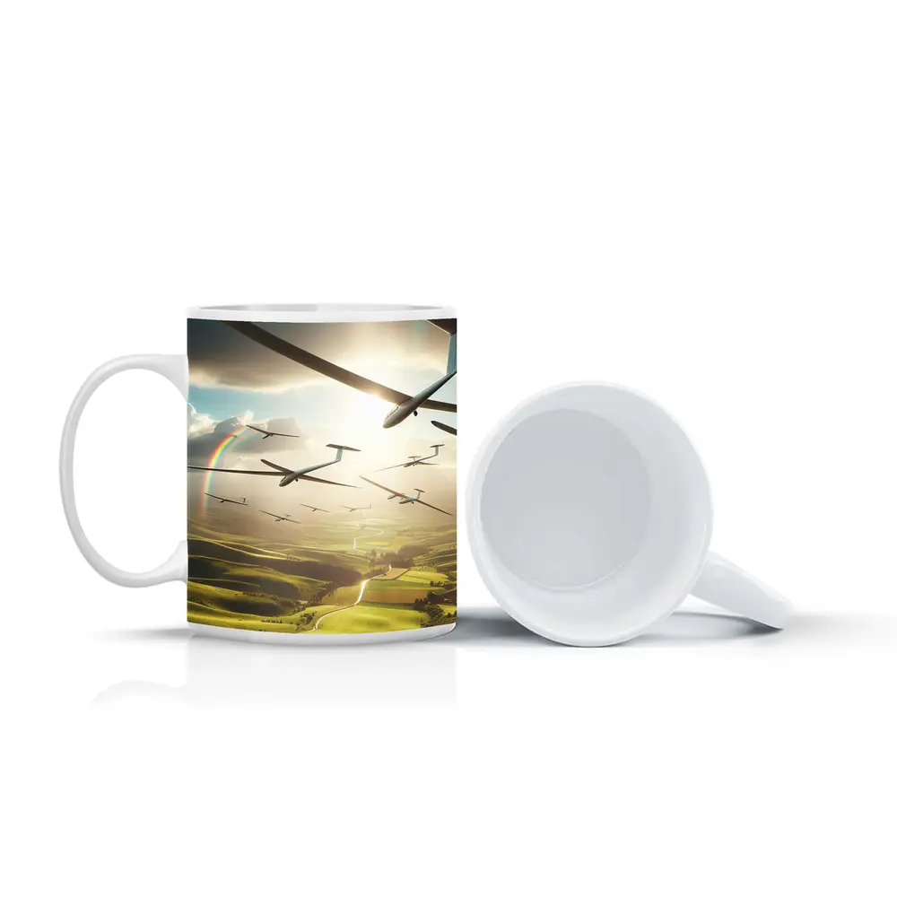 Gliders Soaring Over Green Rolling Hills – Mugs