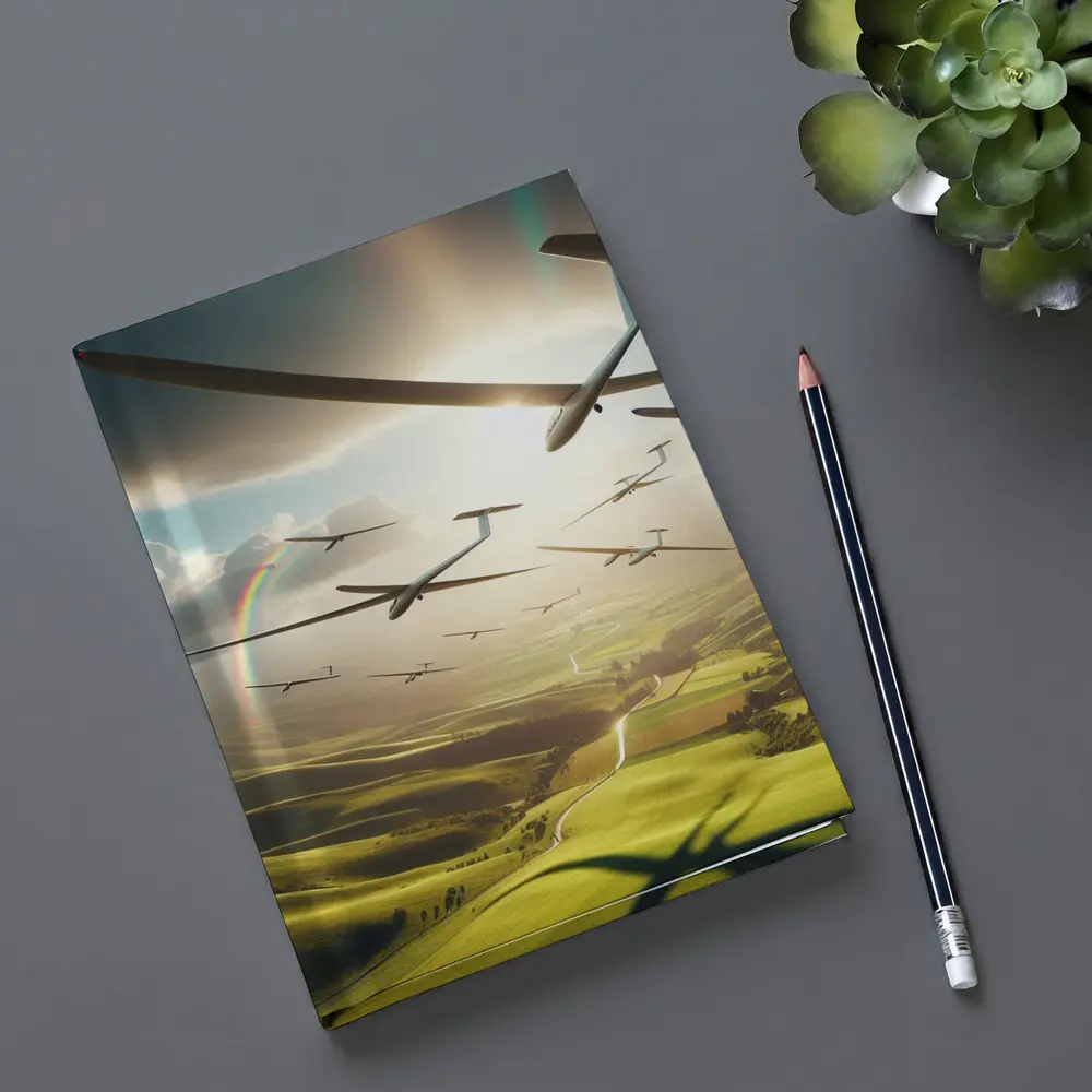 Gliders Soaring Over Green Rolling Hills – Notebooks