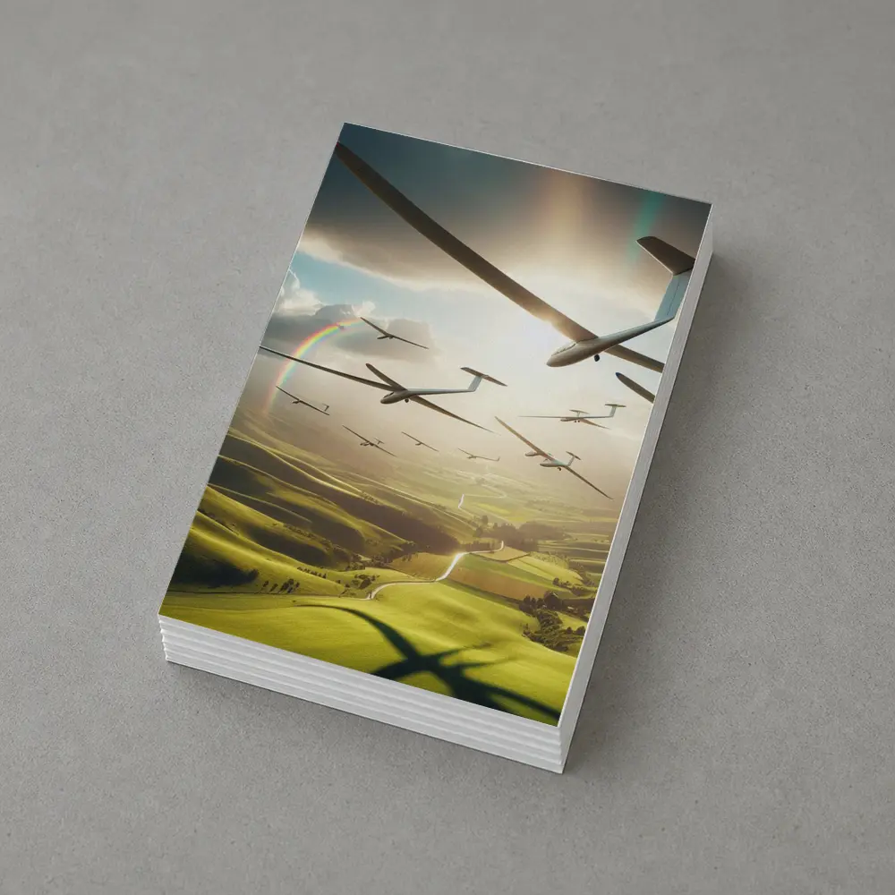 Gliders Soaring Over Green Rolling Hills – Postcards