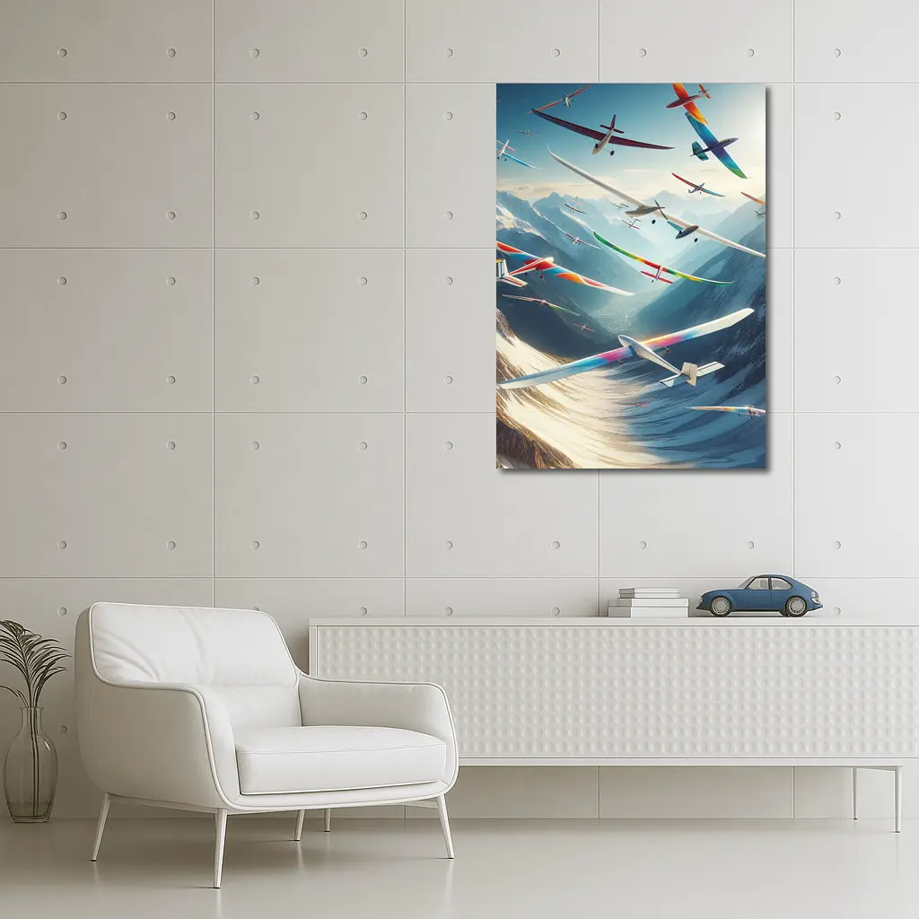 Colorful Gliders Soaring Over Snowy Mountains – Wall Art