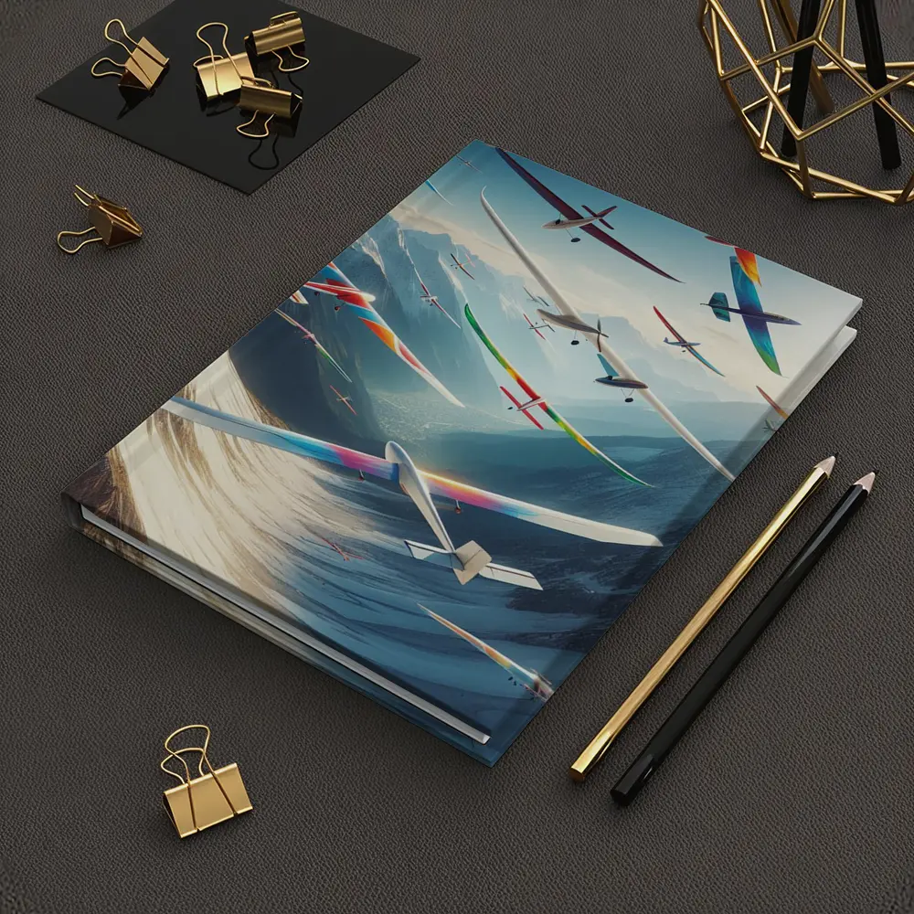 Colorful Gliders Soaring Over Snowy Mountains – Notebooks