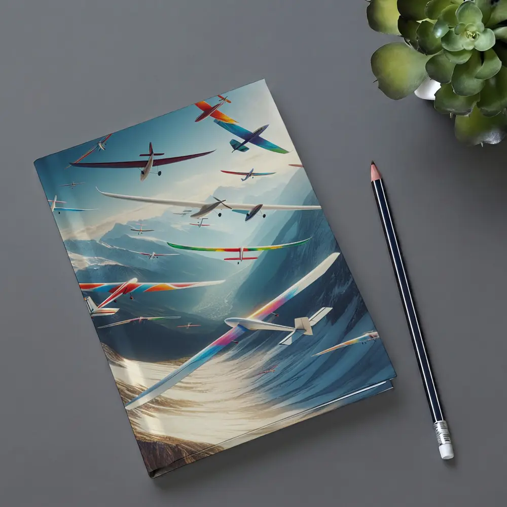 Colorful Gliders Soaring Over Snowy Mountains – Notebooks