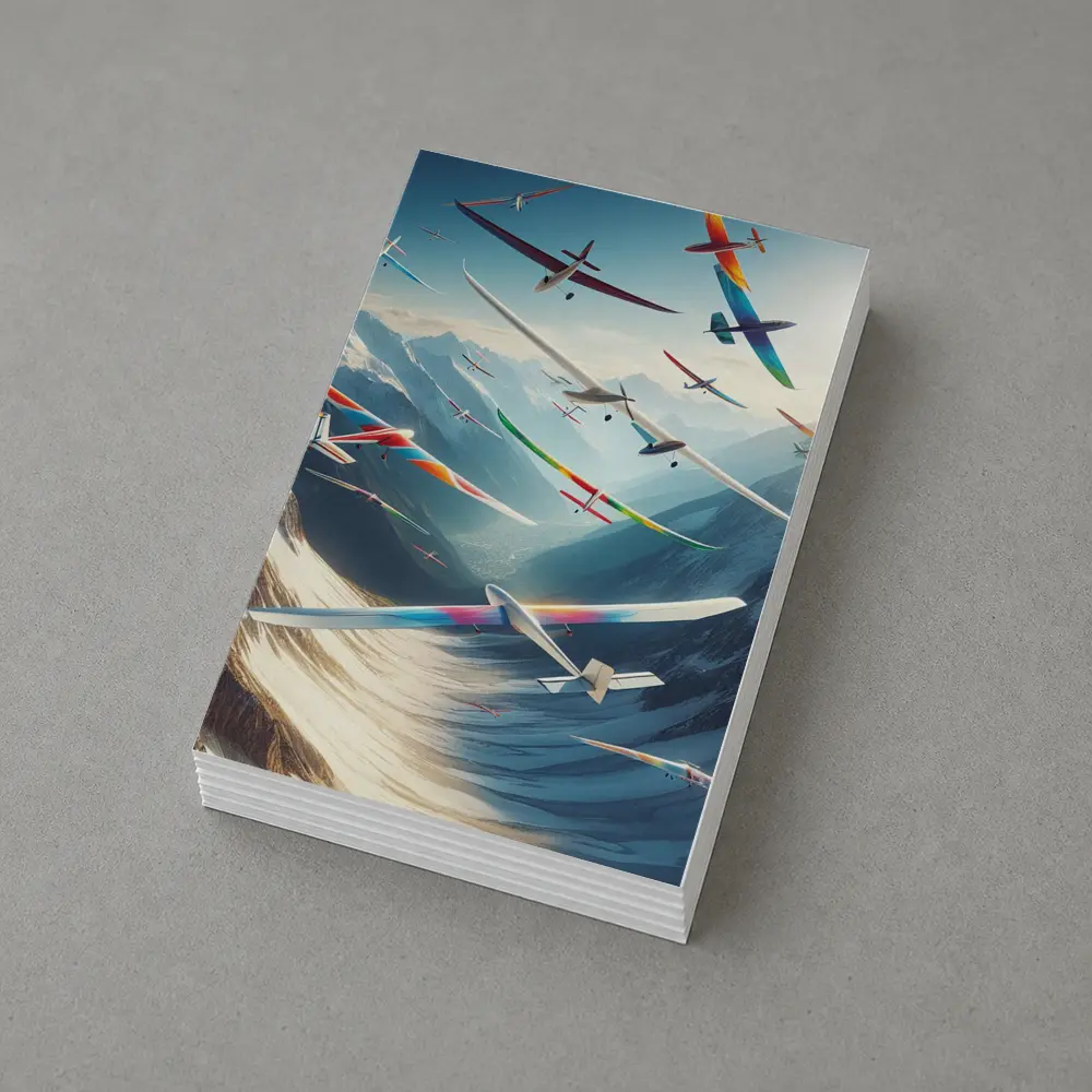 Colorful Gliders Soaring Over Snowy Mountains – Postcards
