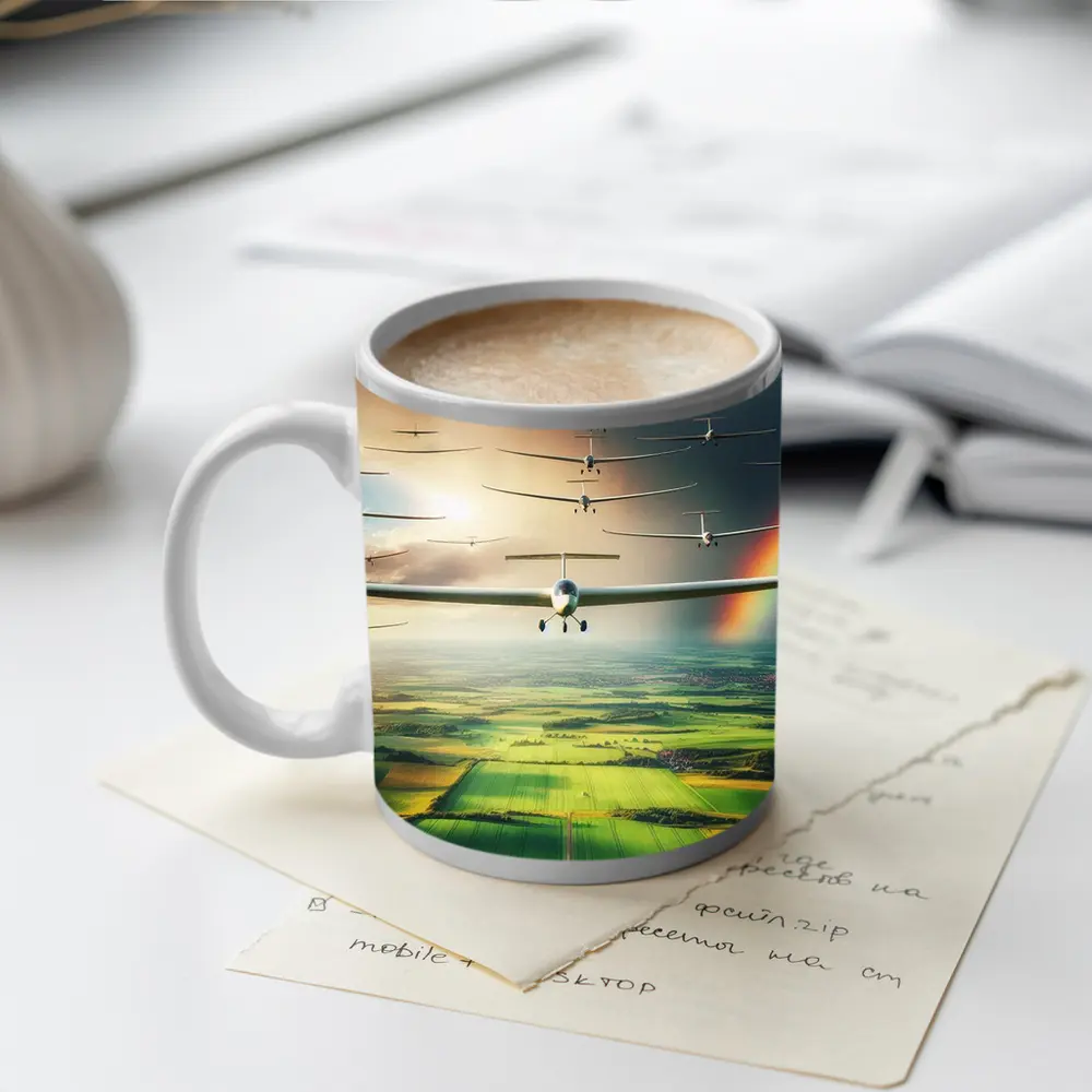 Gliders Flying Over Green Fields Rainbow – Mugs