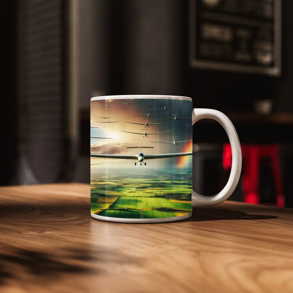 Gliders Flying Over Green Fields Rainbow – Mugs