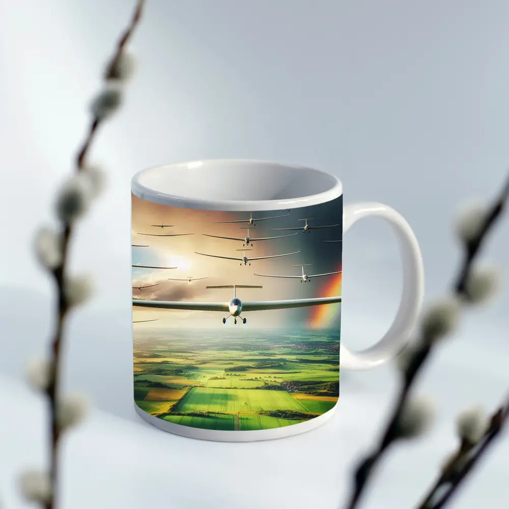 Gliders Flying Over Green Fields Rainbow – Mugs