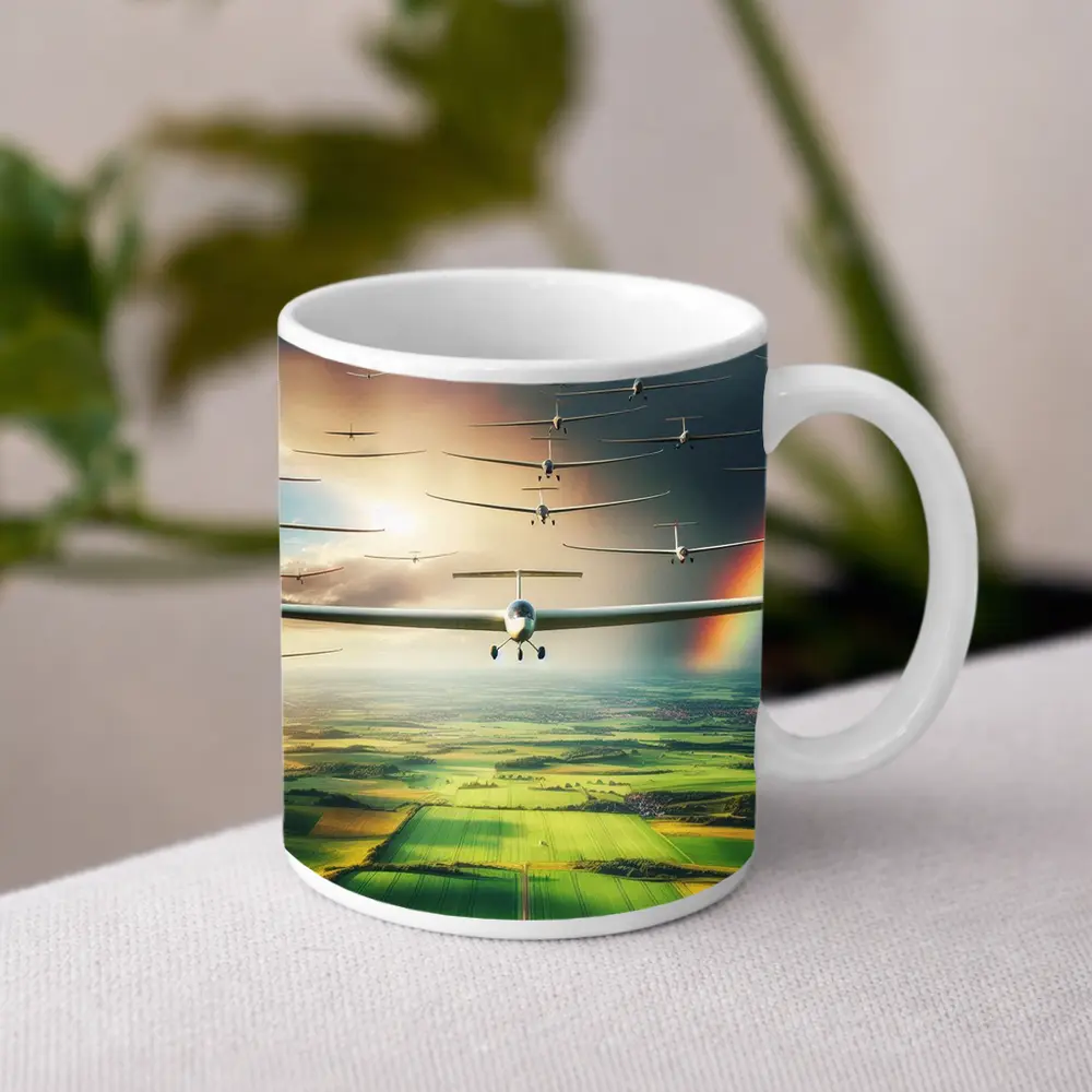 Gliders Flying Over Green Fields Rainbow – Mugs