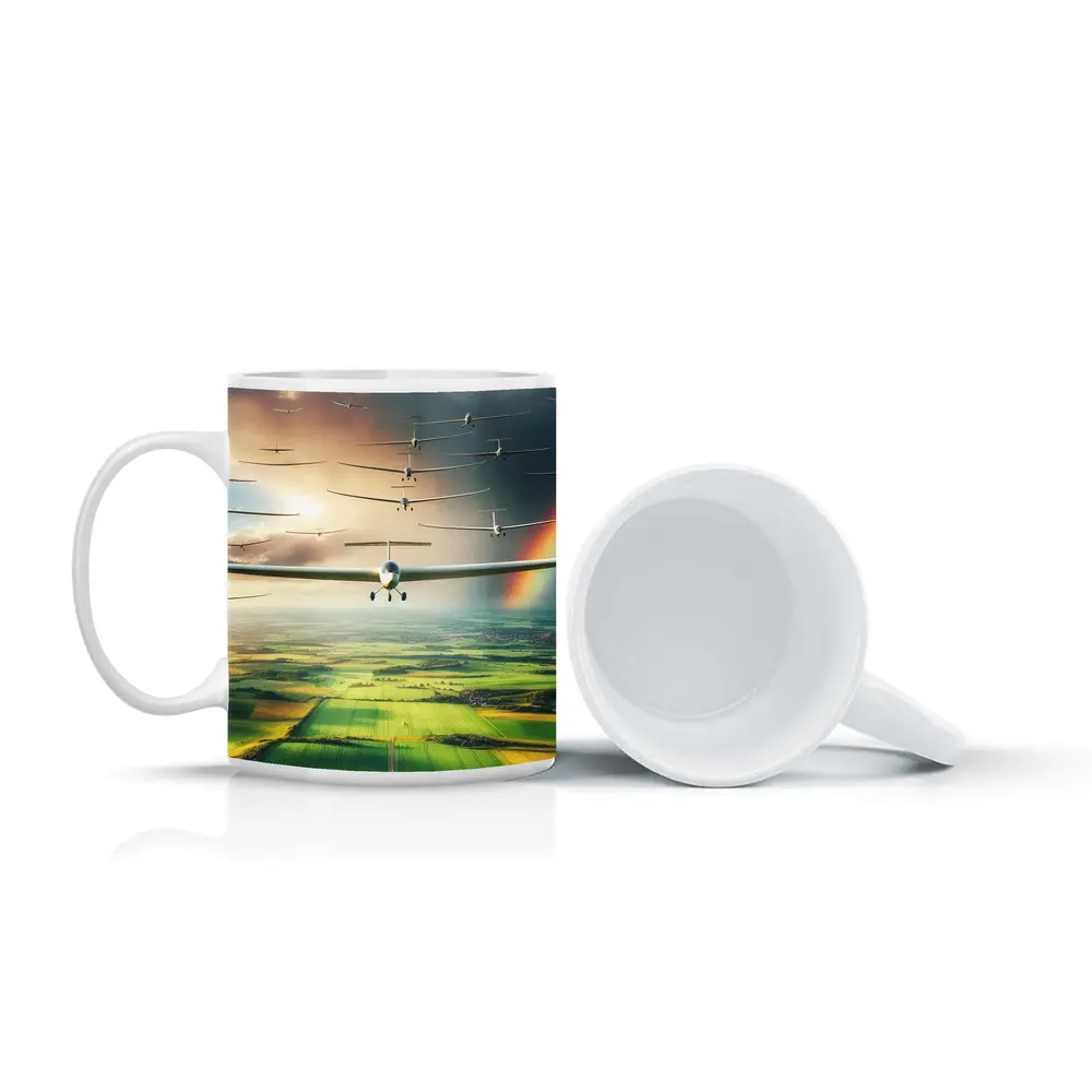 Gliders Flying Over Green Fields Rainbow – Mugs
