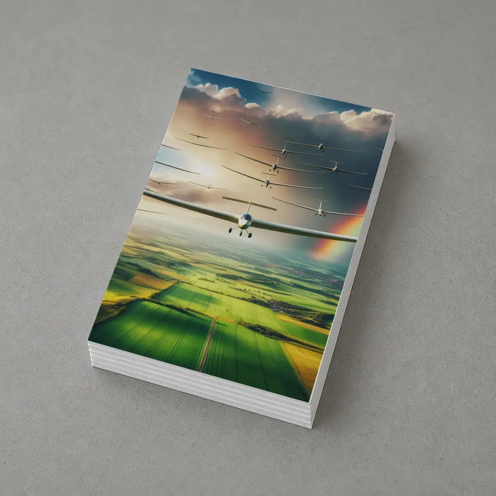 Gliders Flying Over Green Fields Rainbow – Postcards