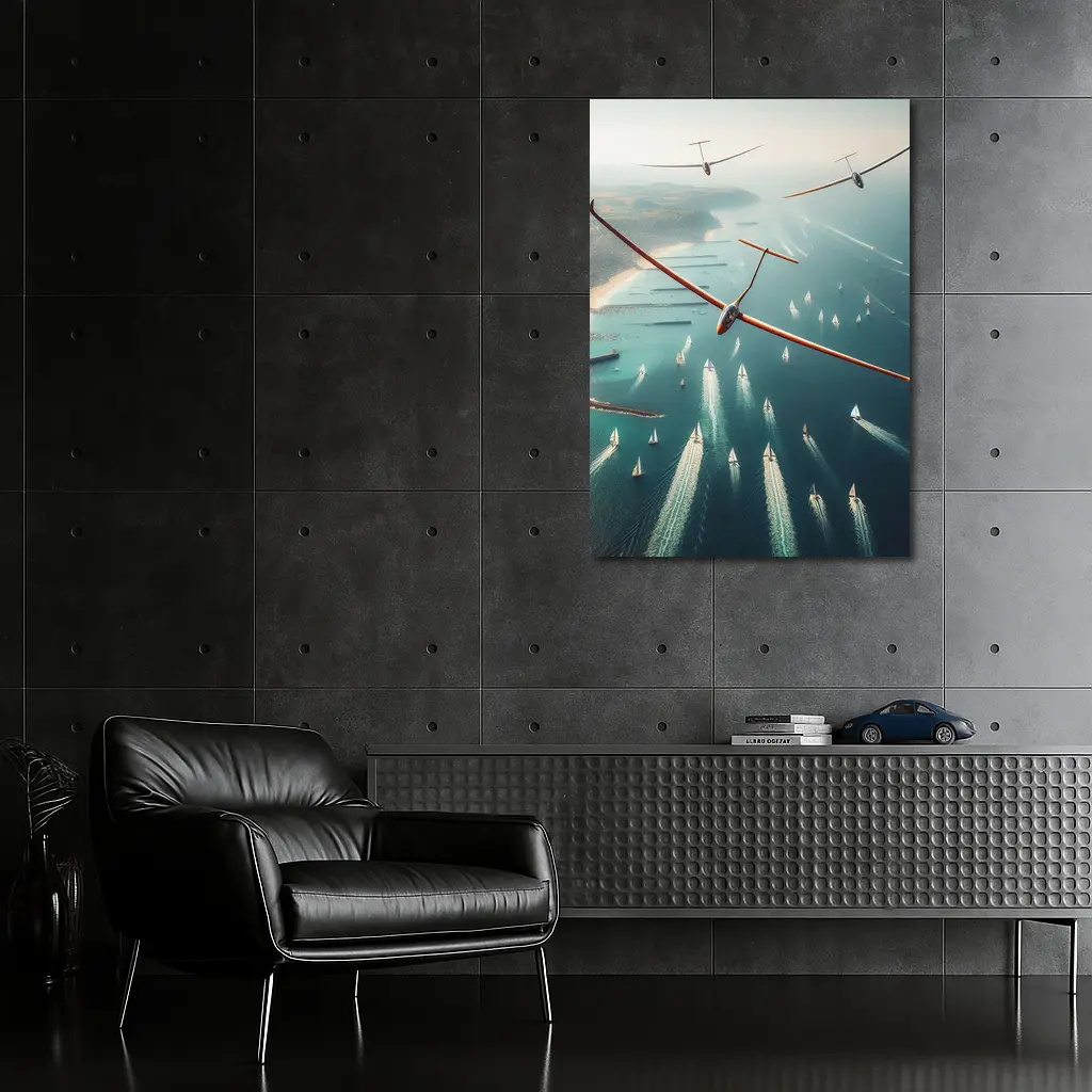Gliders Soaring Over Coastal Sailboat Race – Wall Art