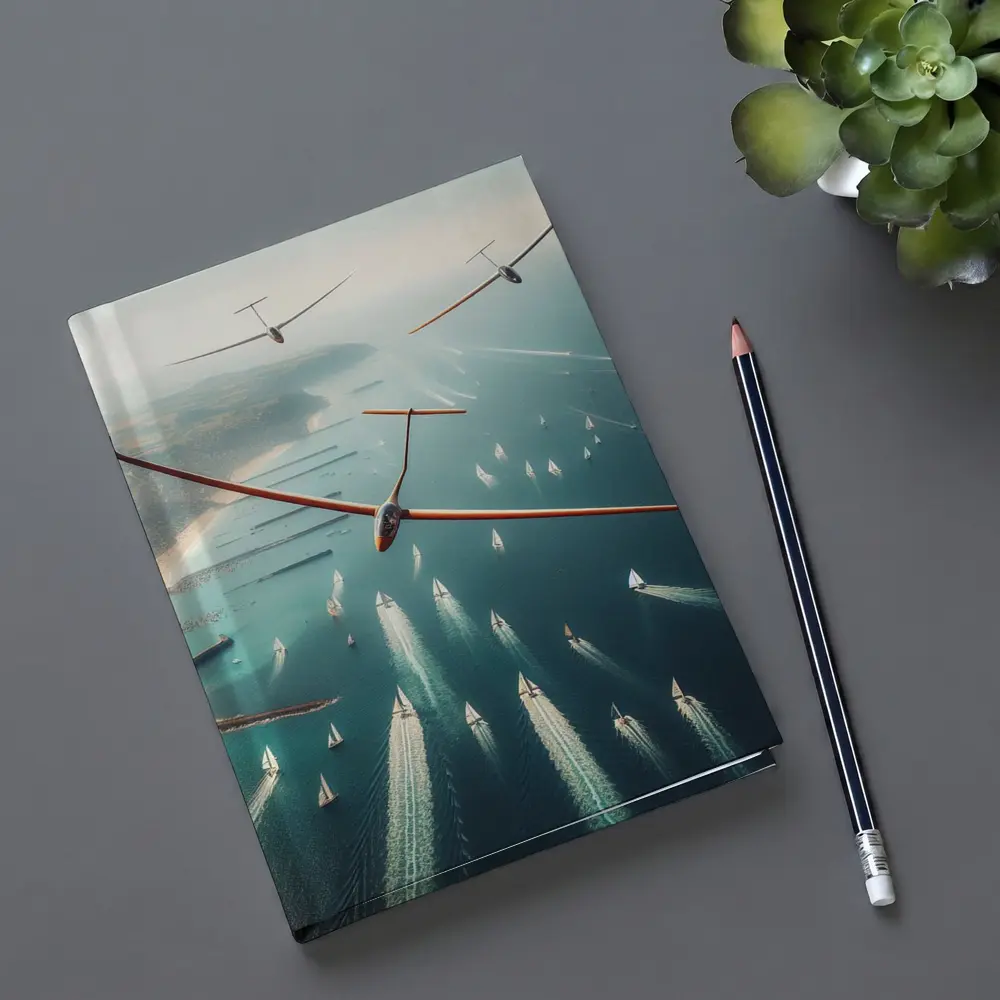 Gliders Soaring Over Coastal Sailboat Race – Notebooks