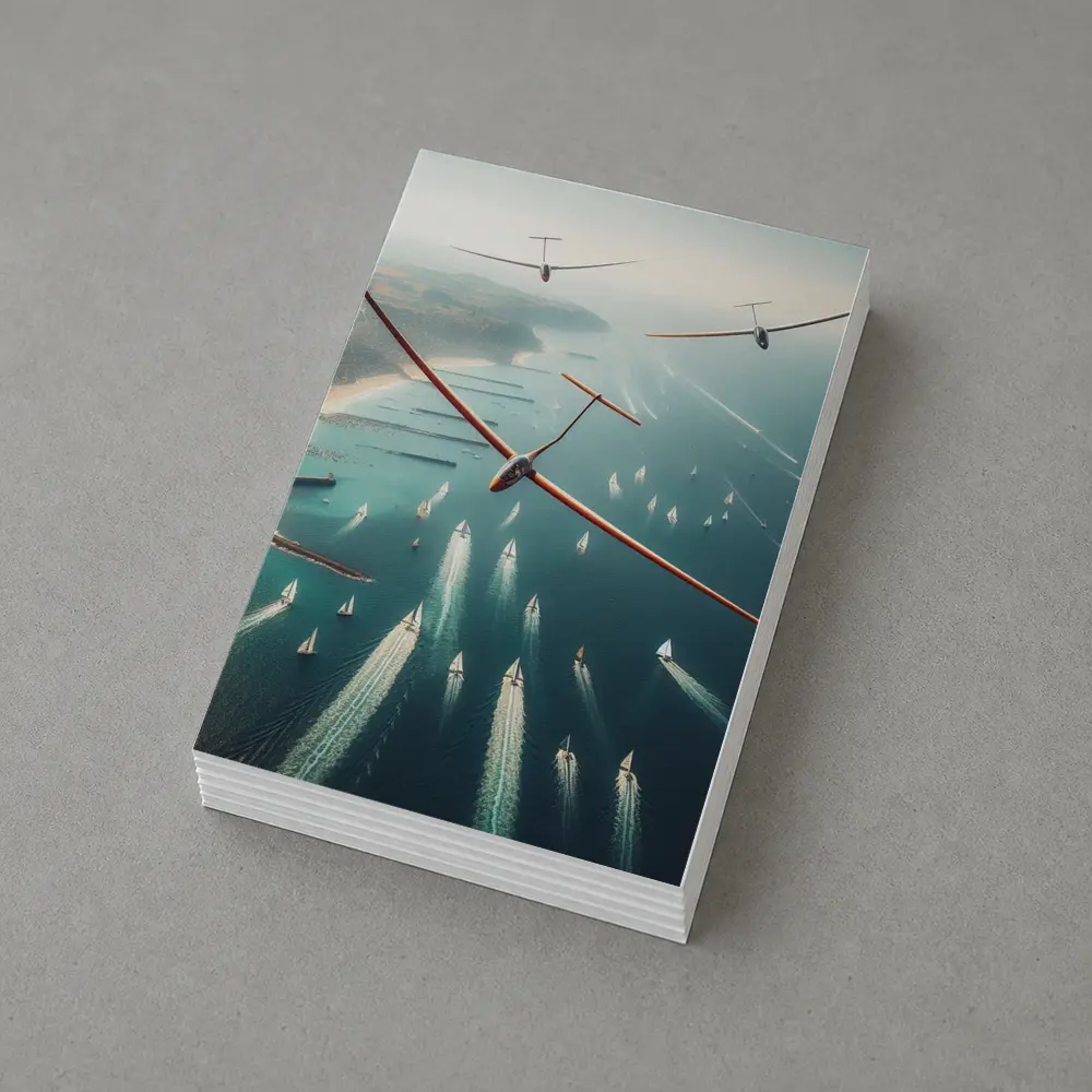Gliders Soaring Over Coastal Sailboat Race – Postcards